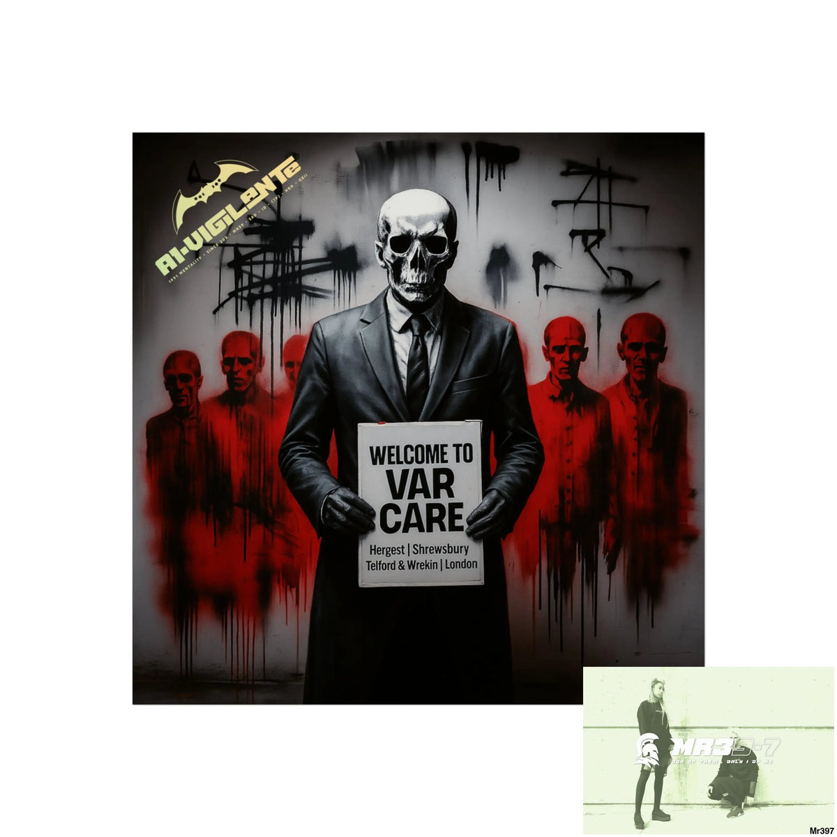 Banksy Inspired Inside A Mental Health VAR system Assassination failure 2012-2025 UK - Fine Art Posters 16″ x 16″