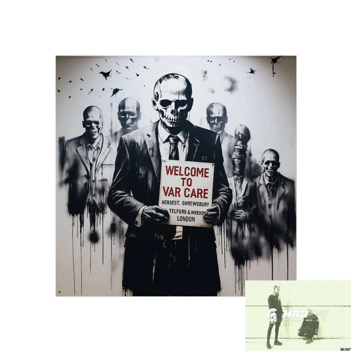 Banksy Inspired Inside A Mental Health VAR system Assassination failure NO 8 2012-2025 UK - Fine Art Posters 16″ x 16″
