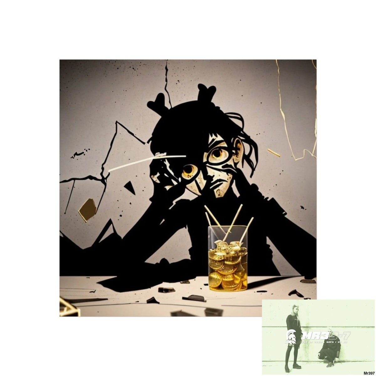 Banksy Style Dahab Gold scene 2 “Breaking the Glasses” no 4 Fine Art Posters 16″ x 16″ / Matte Poster