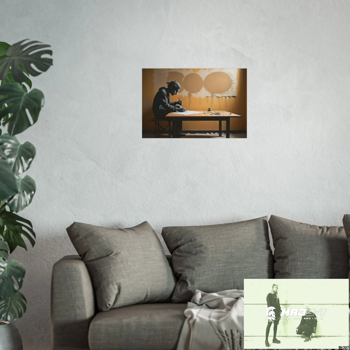 Banksy Style DAHAB GOLD —Writing the Instructions No 3 Fine Art Posters 24″ x 16″ (Horizontal) / Matte Poster