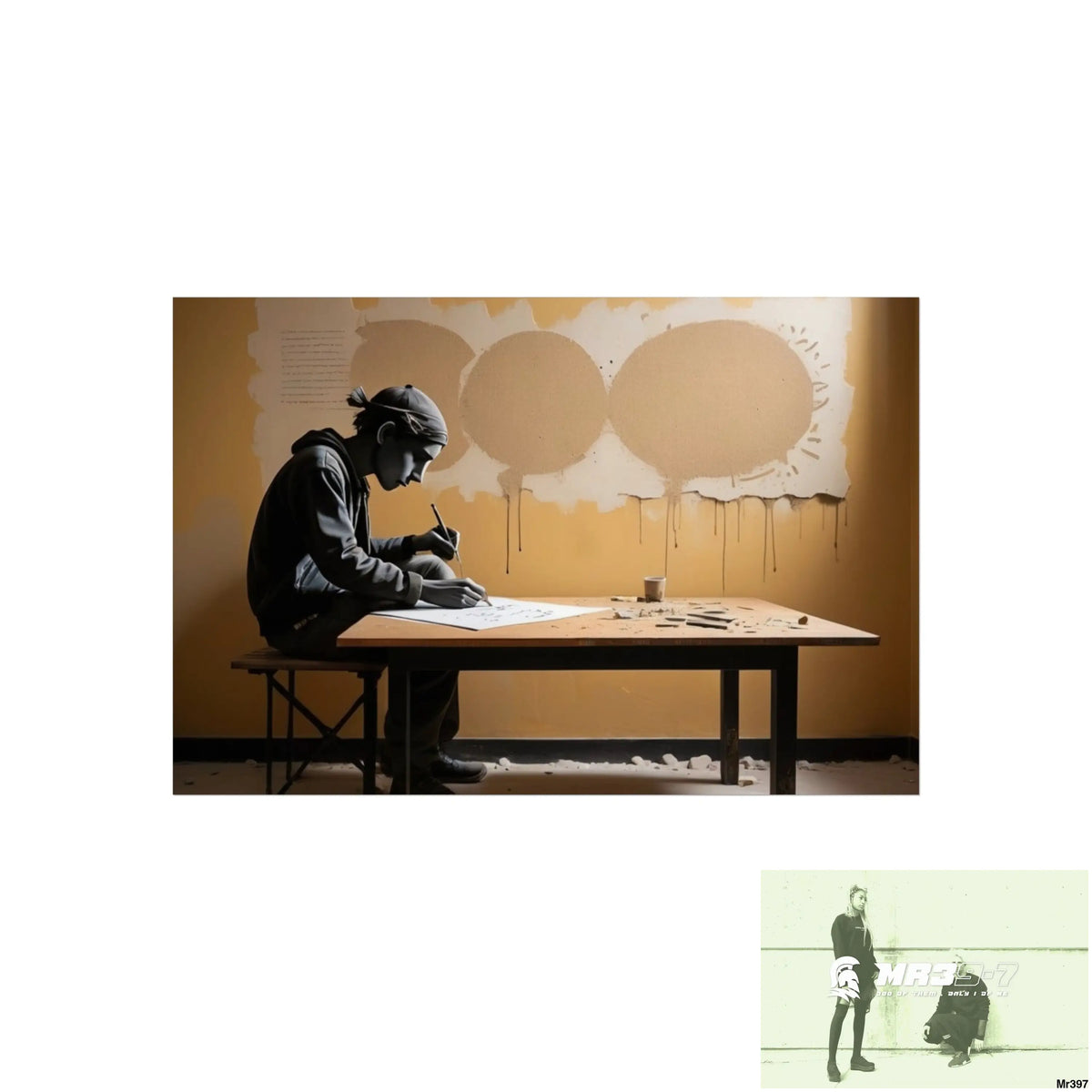 Banksy Style DAHAB GOLD —Writing the Instructions No 3 Fine Art Posters 24″ x 16″ (Horizontal) / Matte Poster