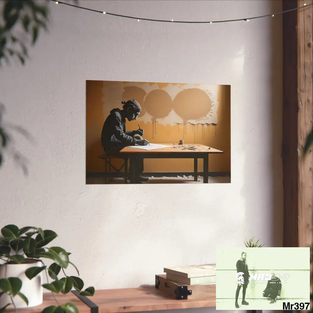 Banksy Style DAHAB GOLD —Writing the Instructions No 3 Fine Art Posters 24″ x 16″ (Horizontal) / Matte Poster