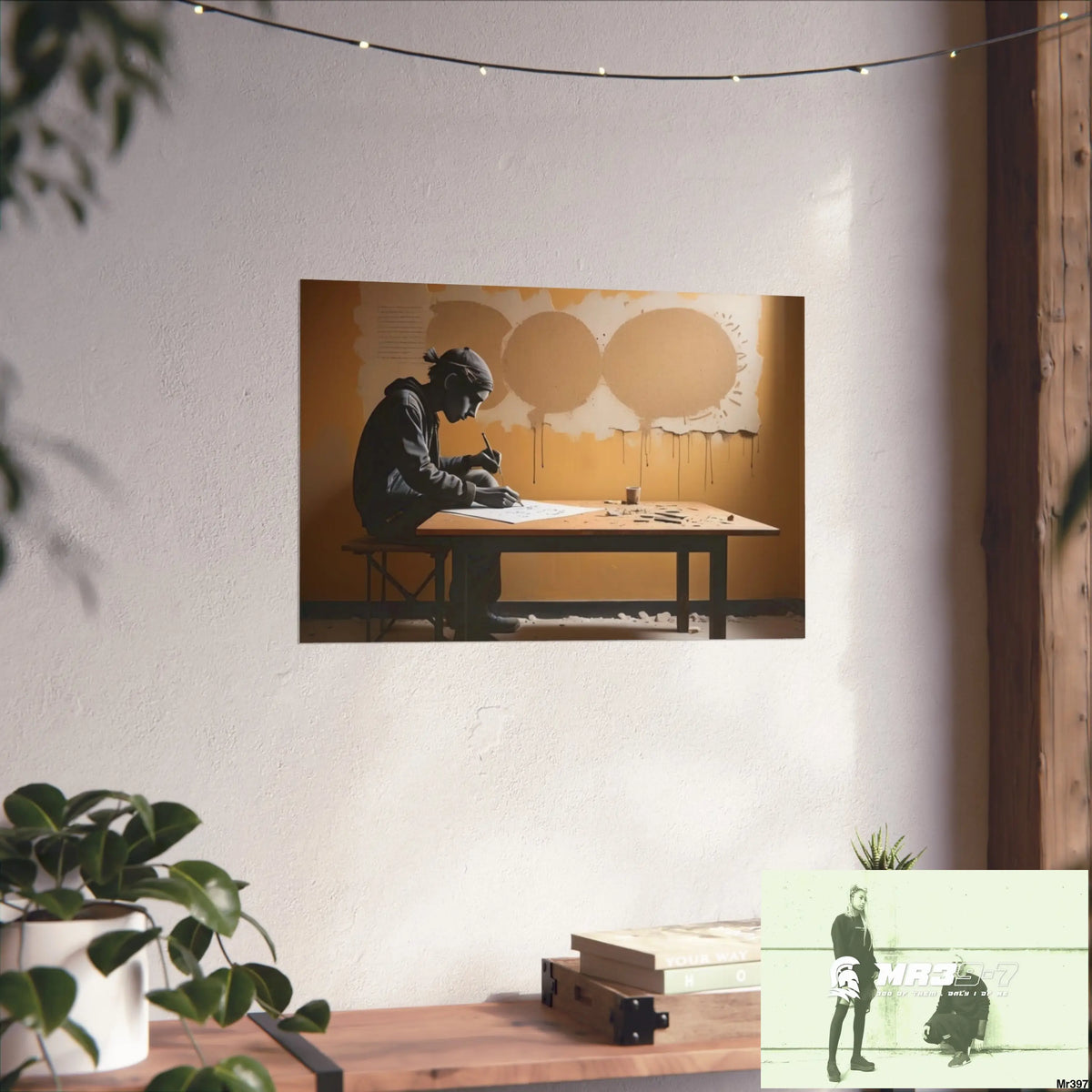 Banksy Style DAHAB GOLD —Writing the Instructions No 3 Fine Art Posters 24″ x 16″ (Horizontal) / Matte Poster