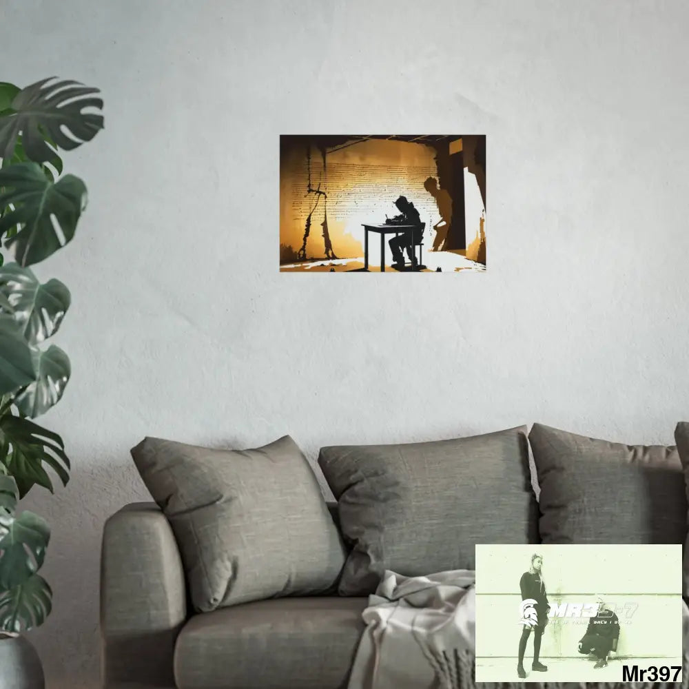 Banksy Style DAHAB GOLD —Writing the Instructions No 4 Fine Art Posters 24″ x 16″ (Horizontal) / Matte Poster