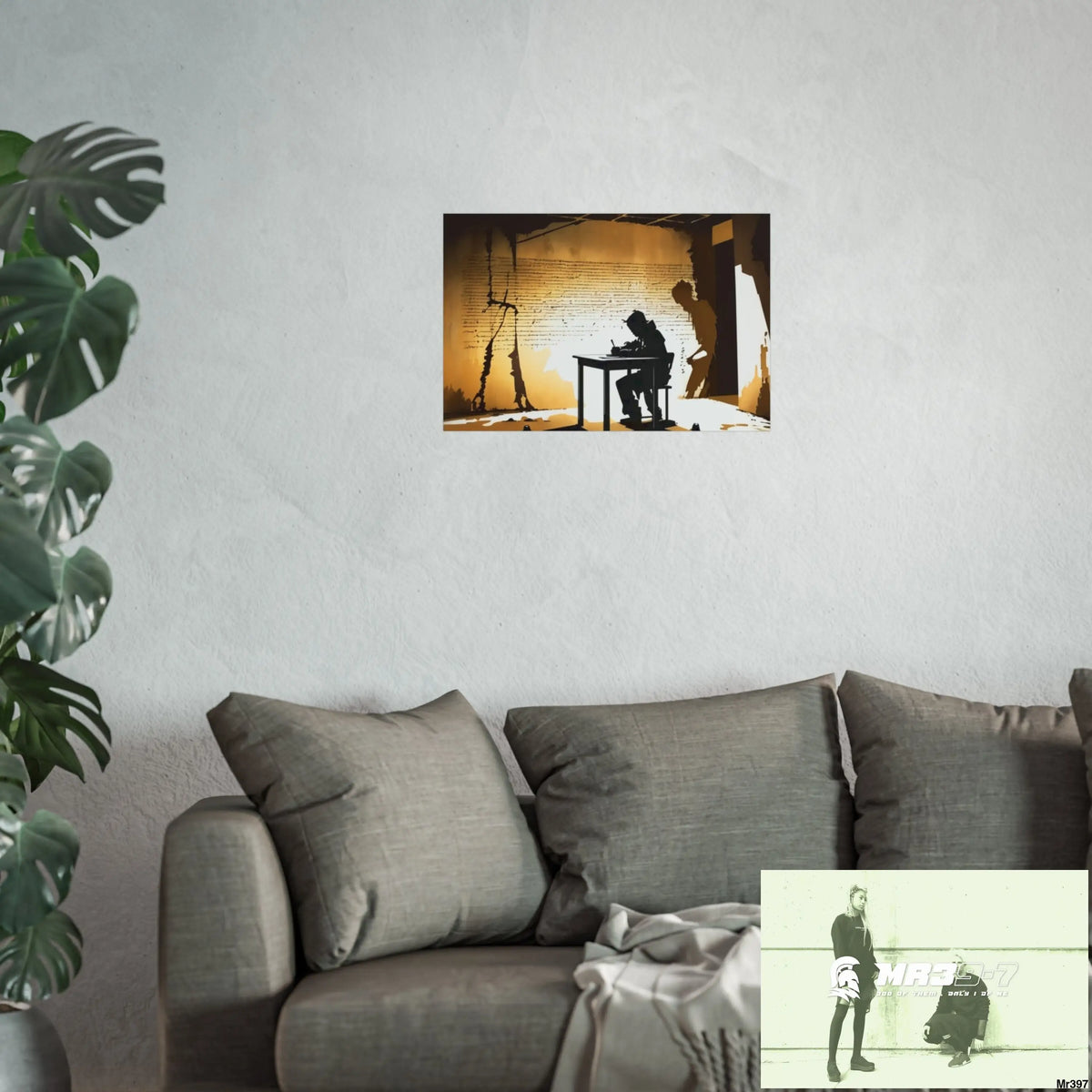 Banksy Style DAHAB GOLD —Writing the Instructions No 4 Fine Art Posters 24″ x 16″ (Horizontal) / Matte Poster