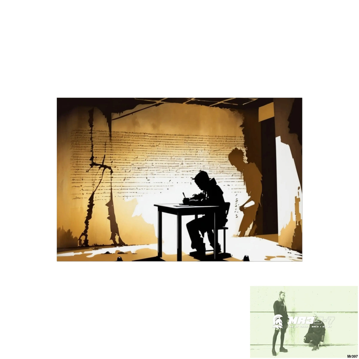 Banksy Style DAHAB GOLD —Writing the Instructions No 4 Fine Art Posters 24″ x 16″ (Horizontal) / Matte Poster