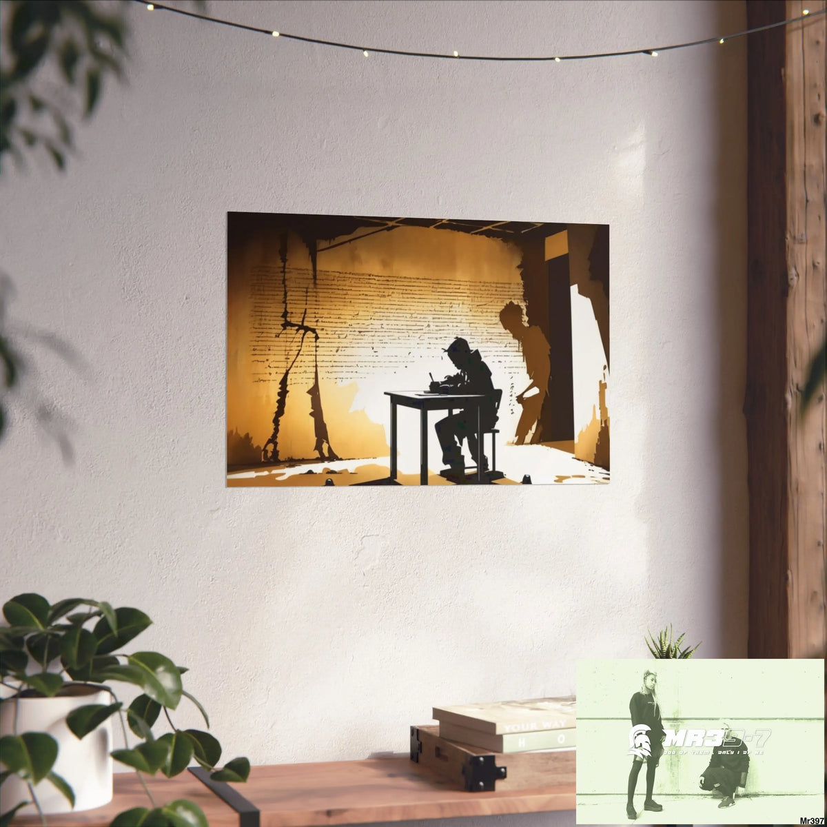 Banksy Style DAHAB GOLD —Writing the Instructions No 4 Fine Art Posters 24″ x 16″ (Horizontal) / Matte Poster