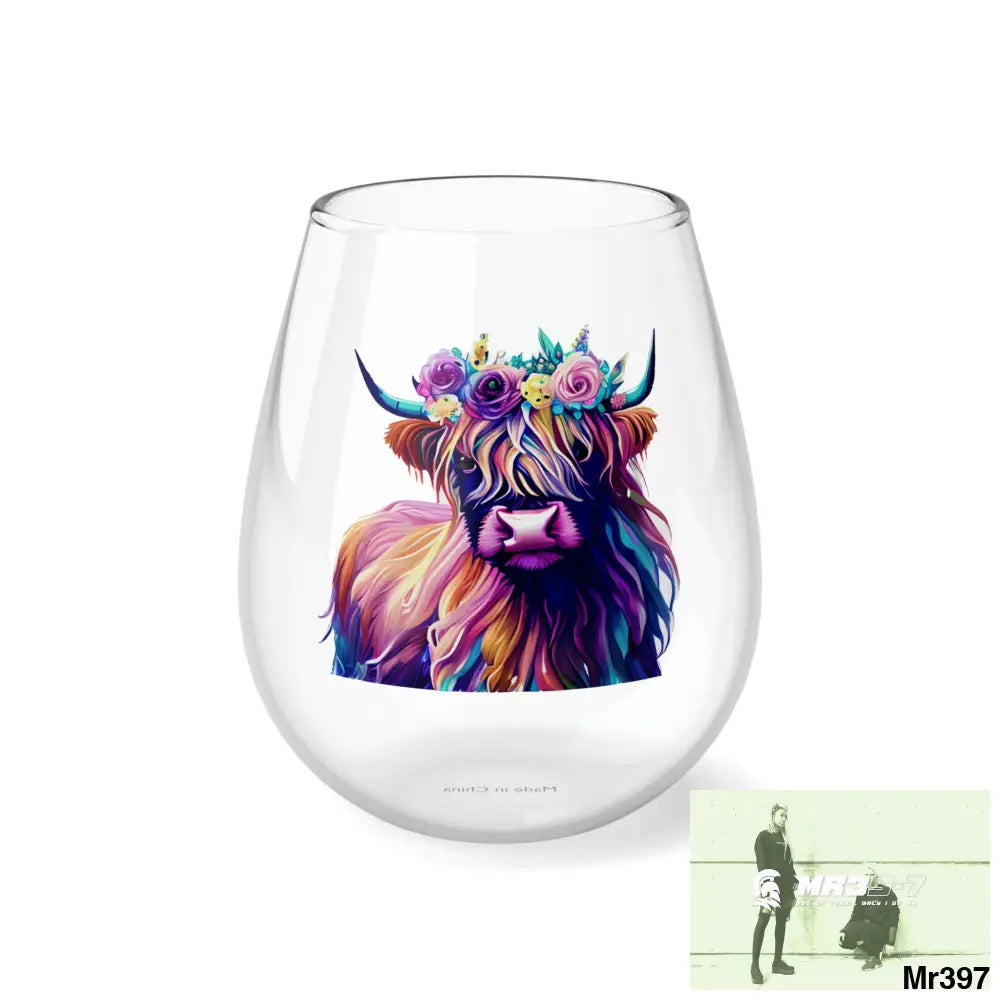 Beautiful Baby Highland Cow with a Flower Crown Wine Glass 11.75oz 11.75oz Mug