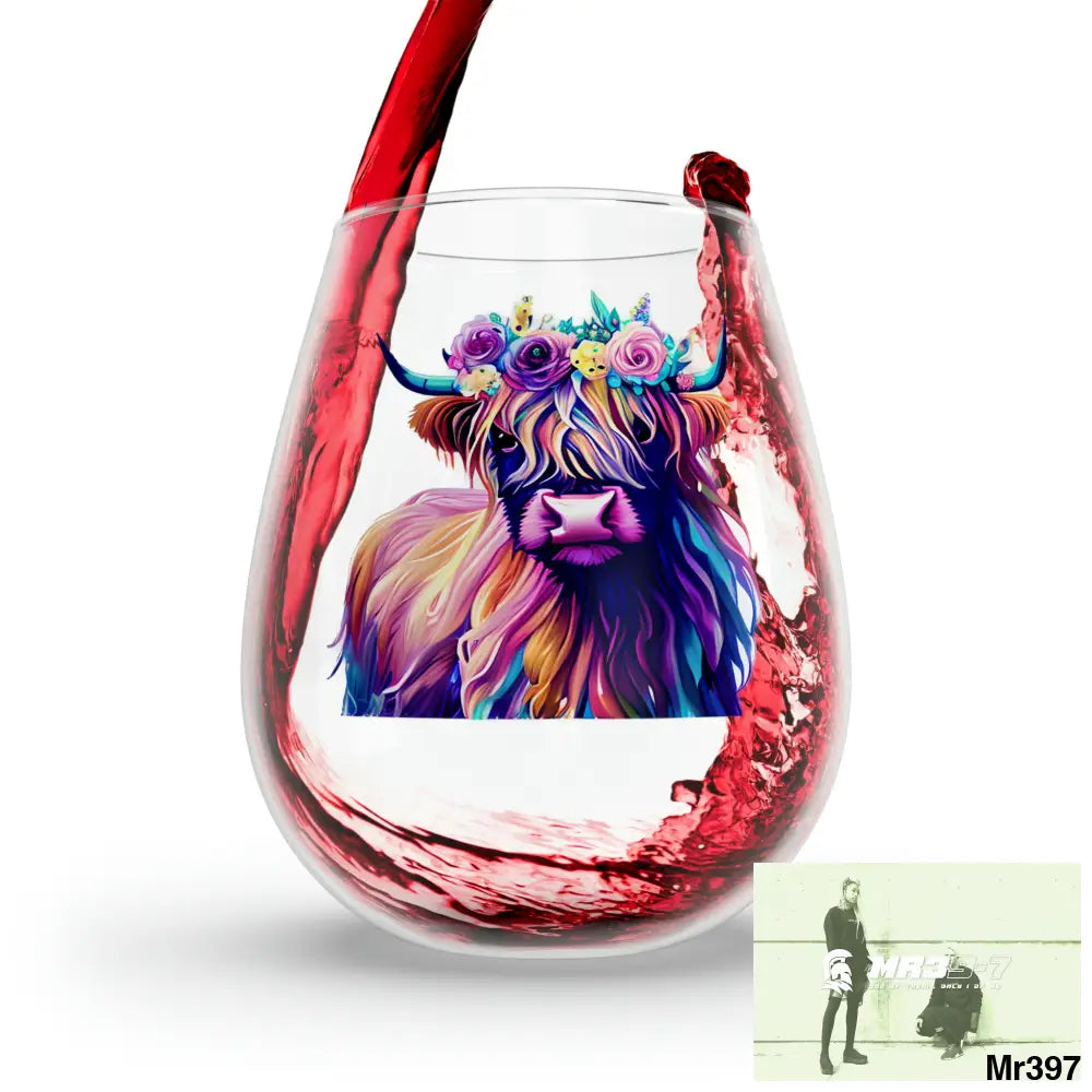 Beautiful Baby Highland Cow with a Flower Crown Wine Glass 11.75oz 11.75oz Mug