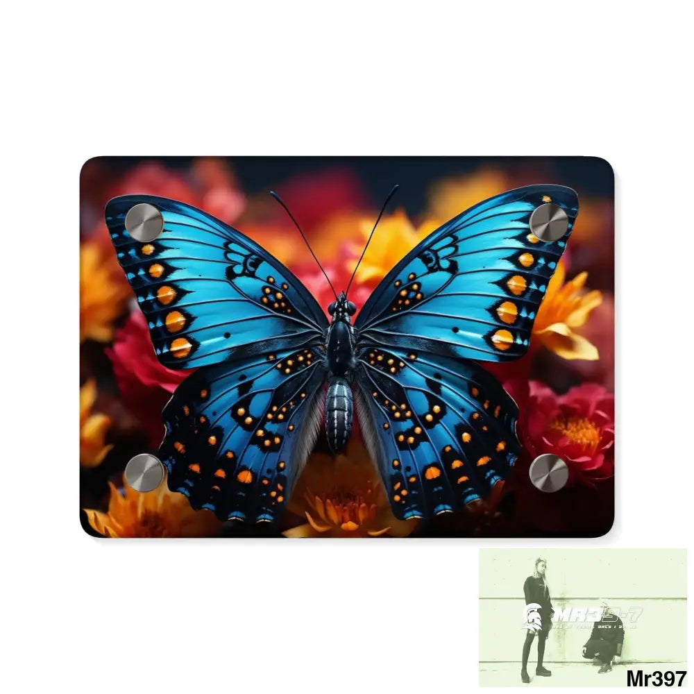Blue Butterfly on Flower with Black and Orange Spots Acrylic Wall Art Panels 7’’ x 5’’ (Horizontal) / 0.25’’ Home Decor
