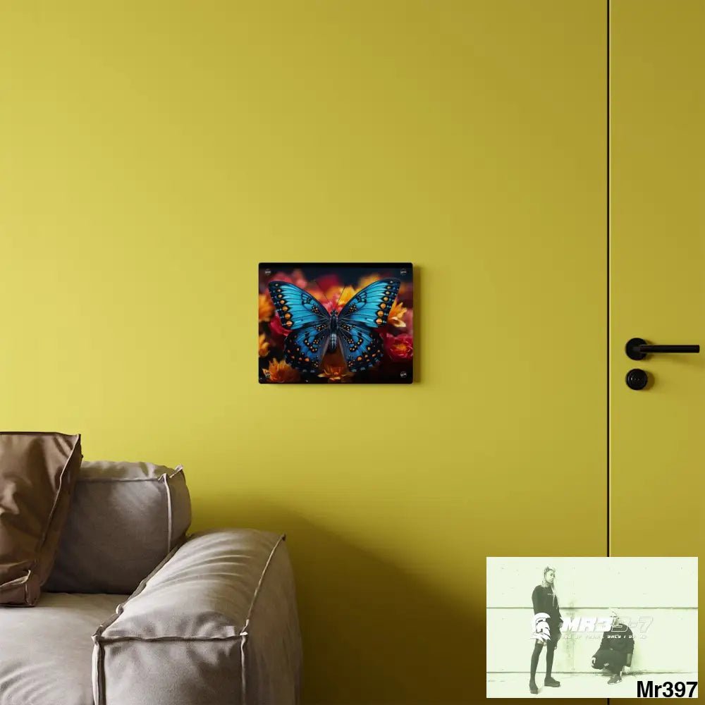 Blue Butterfly on Flower with Black and Orange Spots Acrylic Wall Art Panels Home Decor