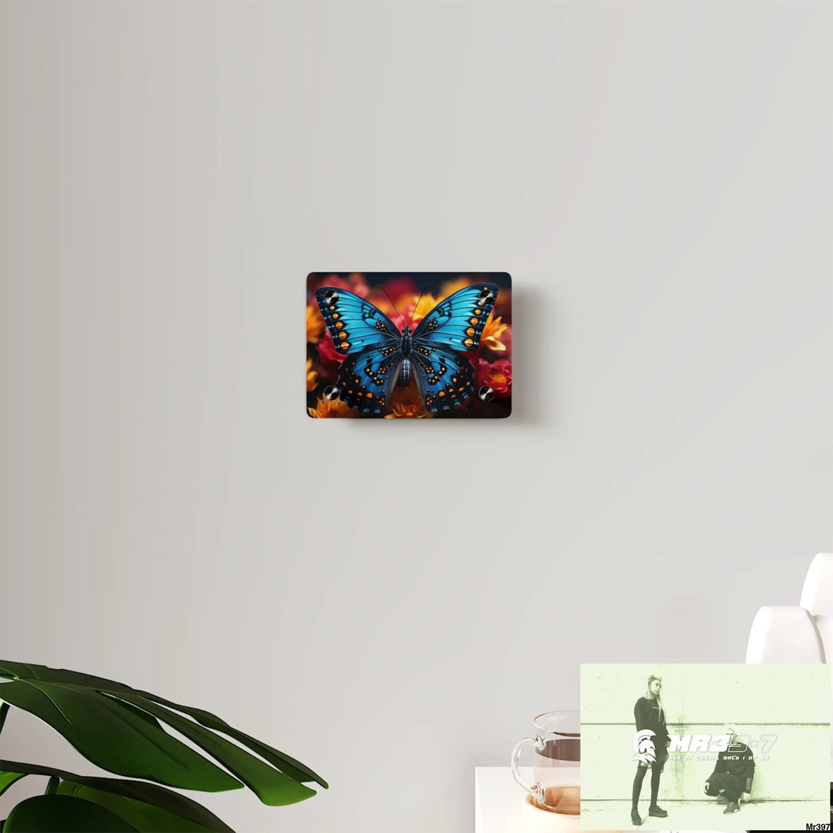 Blue Butterfly on Flower with Black and Orange Spots Acrylic Wall Art Panels Home Decor
