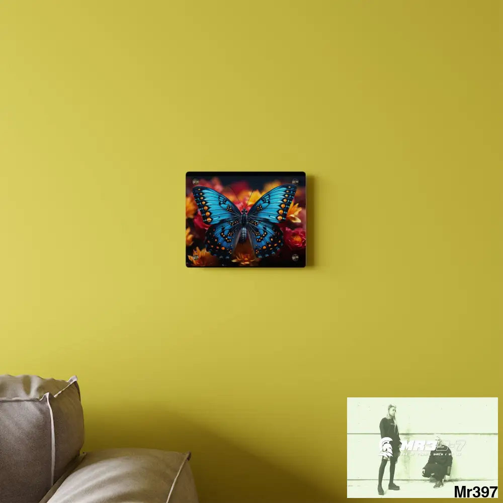 Blue Butterfly on Flower with Black and Orange Spots Acrylic Wall Art Panels Home Decor