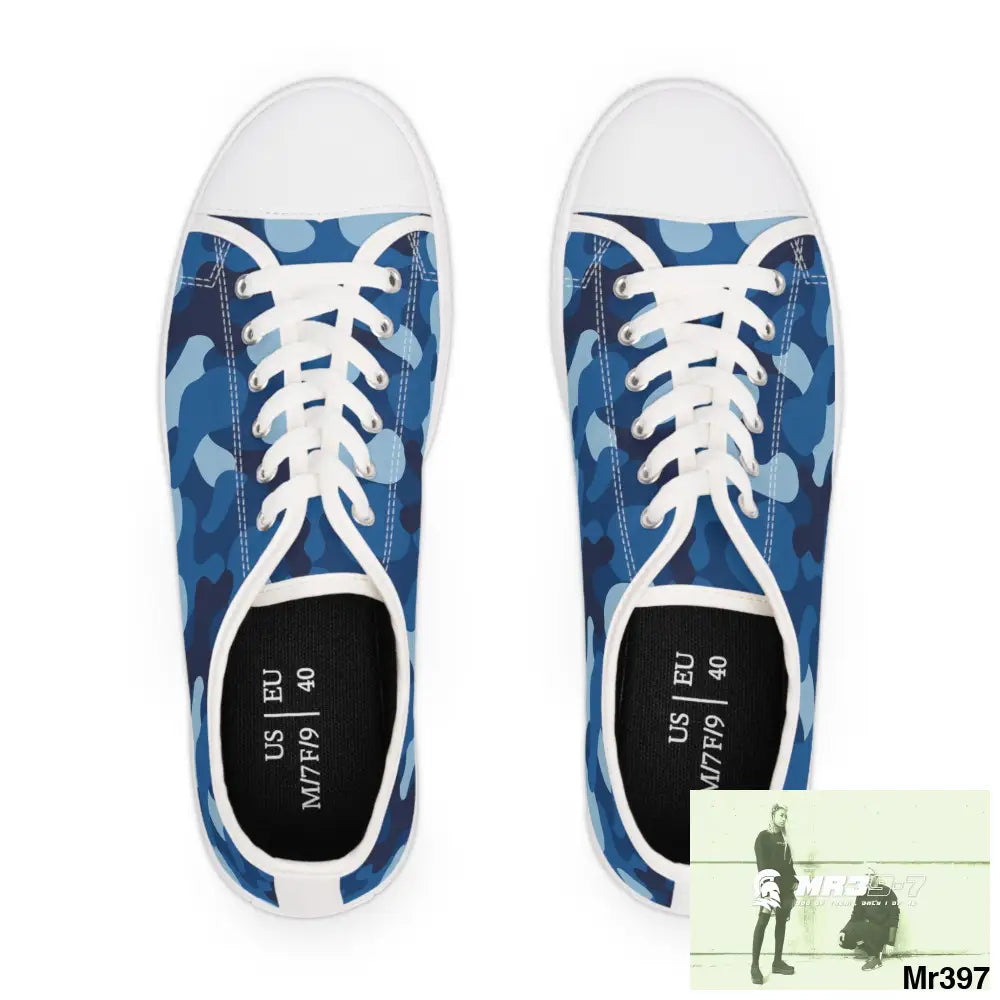 Blue Camo White Women’s Low Top Sneakers Shoes