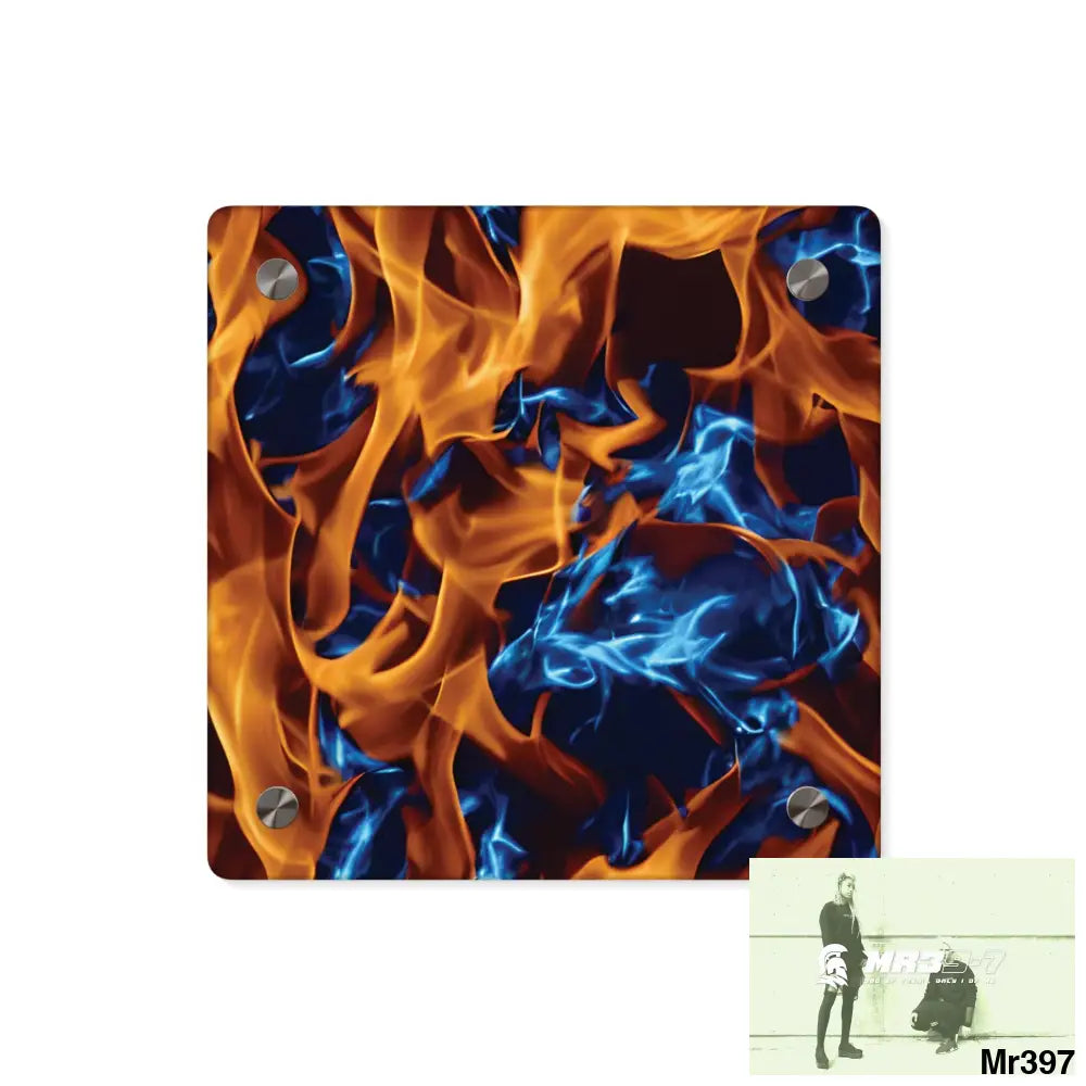 Blue Explosion Flames on a Dark Background Acrylic Wall Art Panels 8’’ x 8’’ (Square) / 0.25’’ Home Decor