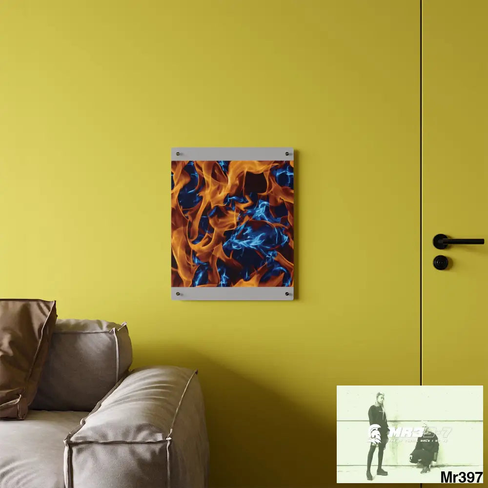 Blue Explosion Flames on a Dark Background Acrylic Wall Art Panels Home Decor