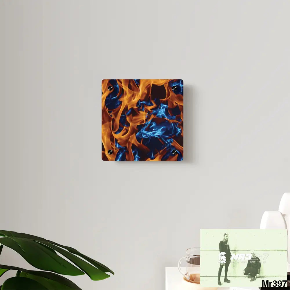 Blue Explosion Flames on a Dark Background Acrylic Wall Art Panels Home Decor