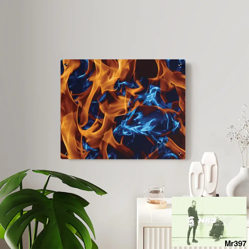 Blue Explosion Flames on a Dark Background Acrylic Wall Art Panels Home Decor