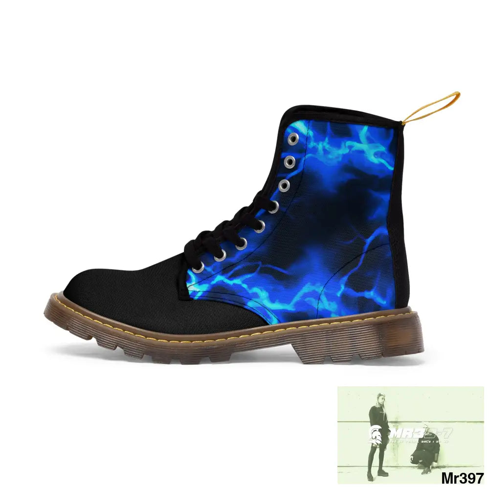 Blue Lightening Canvas Boots AOP Shoes