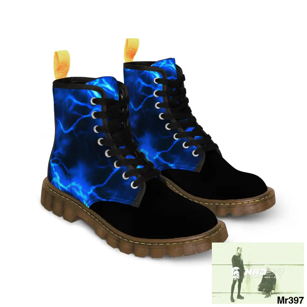Blue Lightening Canvas Boots AOP Shoes