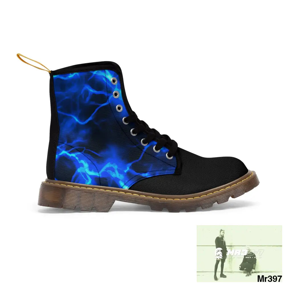 Blue Lightening Canvas Boots AOP US 7 / Brown sole Shoes
