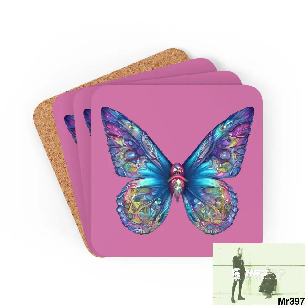 Butterfly Graphic water colour Coaster Set Cork / 3.75’’ × 3.75’’ / Square Home Decor