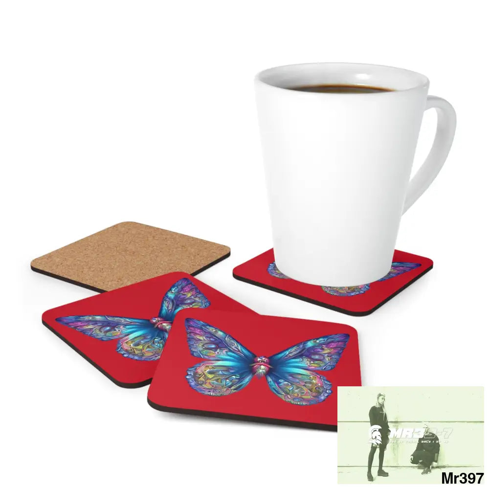 Butterfly Graphic water colour Coaster Set Cork / 3.75’’ × 3.75’’ / Square Home Decor
