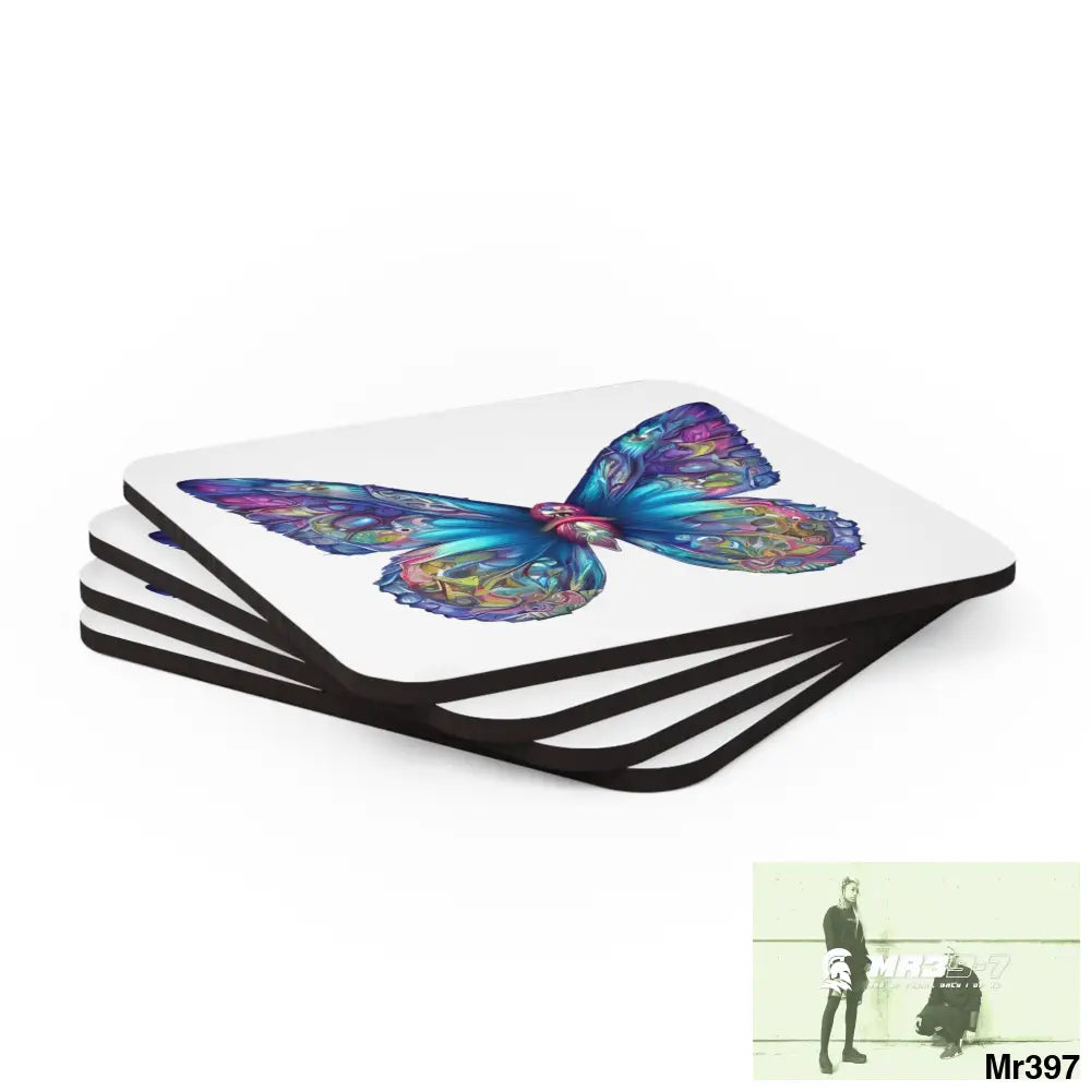 Butterfly Graphic water colour Coaster Set Cork / 3.75’’ × 3.75’’ / Square Home Decor