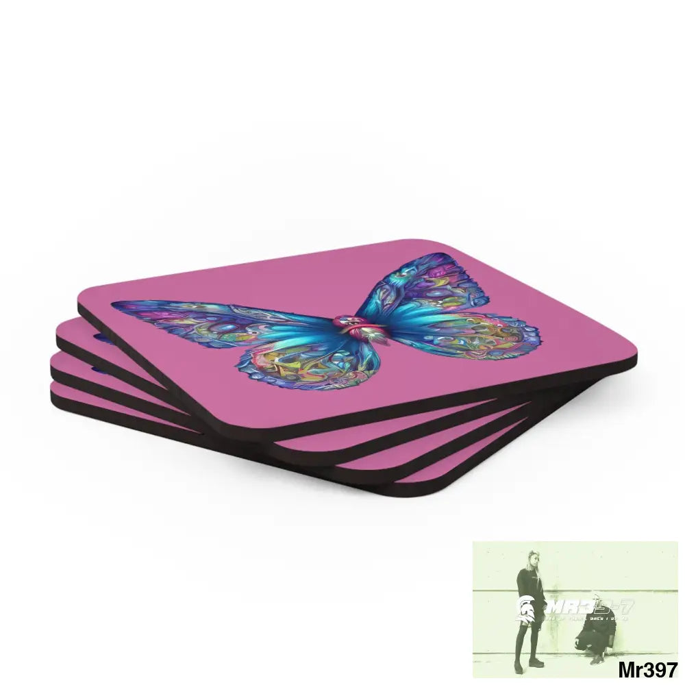 Butterfly Graphic water colour Coaster Set Cork / 3.75’’ × 3.75’’ / Square Home Decor