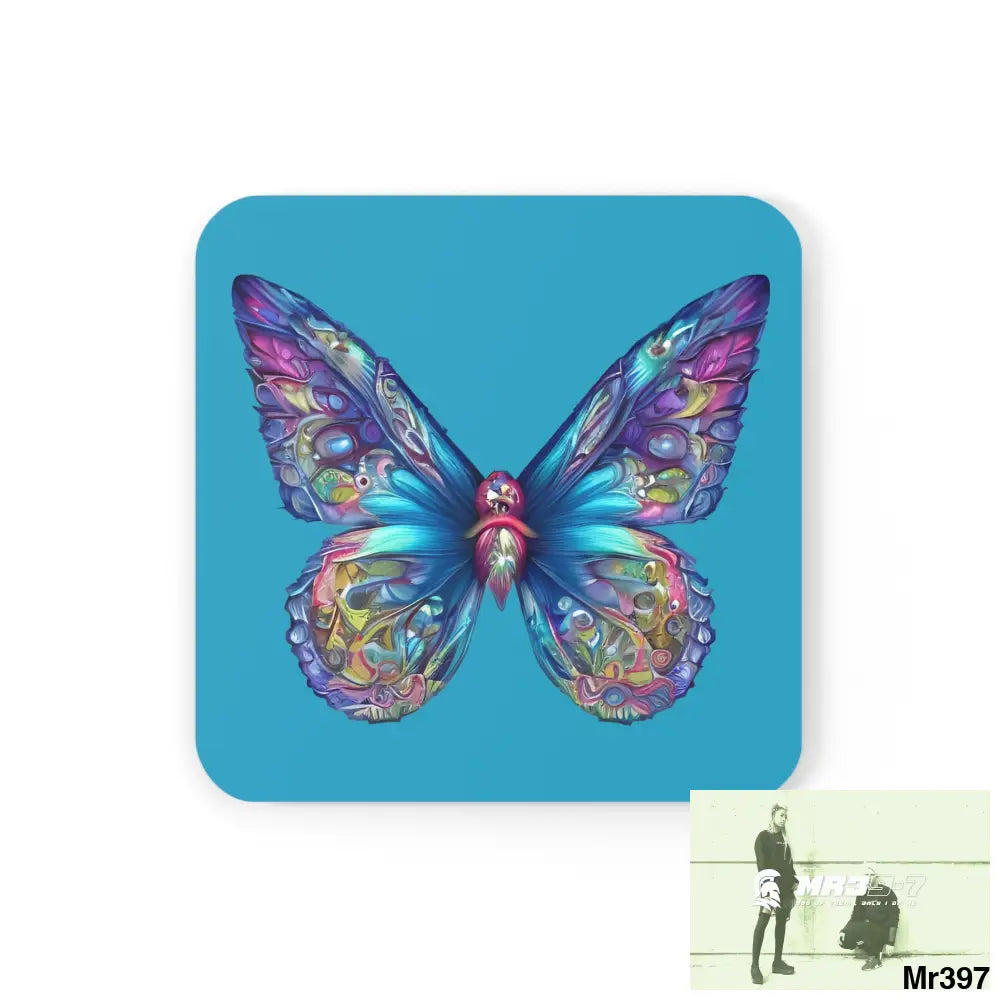 Butterfly Graphic water colour Coaster Set Cork / 3.75’’ × 3.75’’ / Square Home Decor