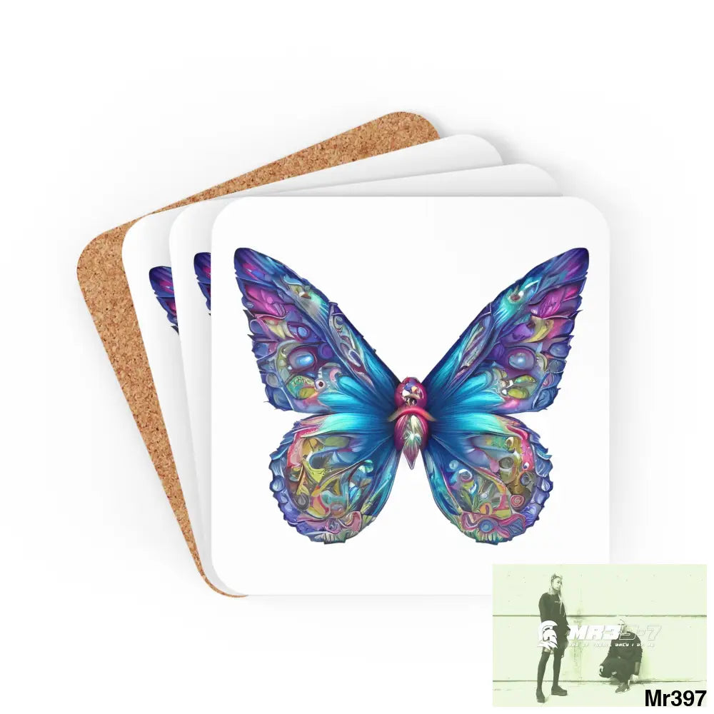 Butterfly Graphic water colour Coaster Set Cork / 3.75’’ × 3.75’’ / Square Home Decor