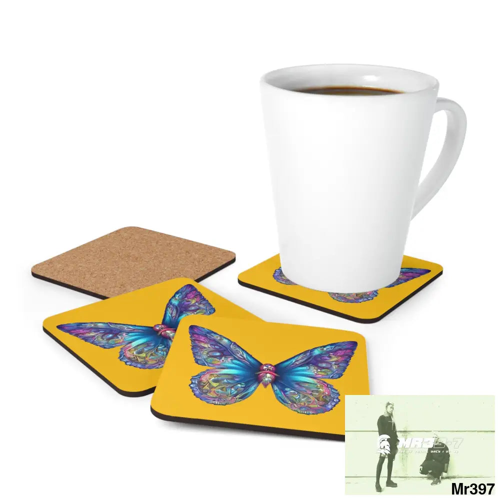 Butterfly Graphic water colour Coaster Set Cork / 3.75’’ × 3.75’’ / Square Home Decor
