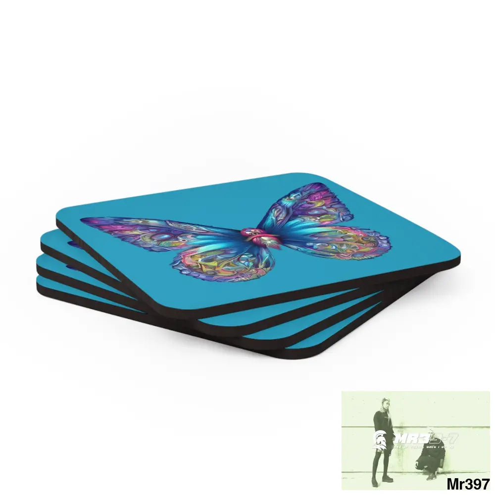 Butterfly Graphic water colour Coaster Set Cork / 3.75’’ × 3.75’’ / Square Home Decor
