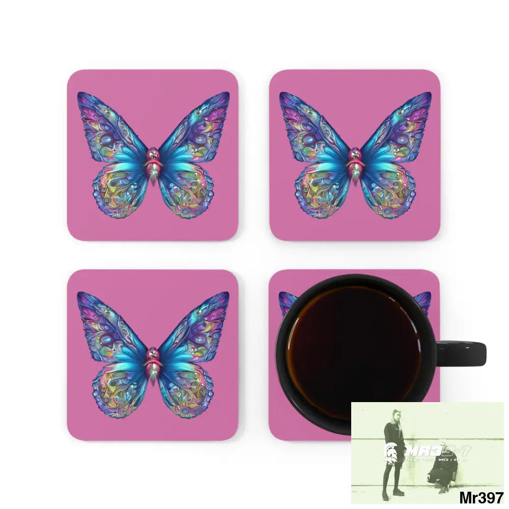 Butterfly Graphic water colour Coaster Set Cork / 3.75’’ × 3.75’’ / Square Home Decor