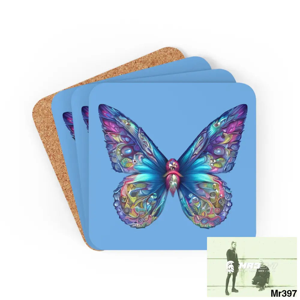 Butterfly Graphic water colour Coaster Set Cork / 3.75’’ × 3.75’’ / Square Home Decor