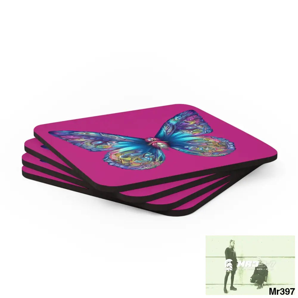 Butterfly Graphic water colour Coaster Set Cork / 3.75’’ × 3.75’’ / Square Home Decor