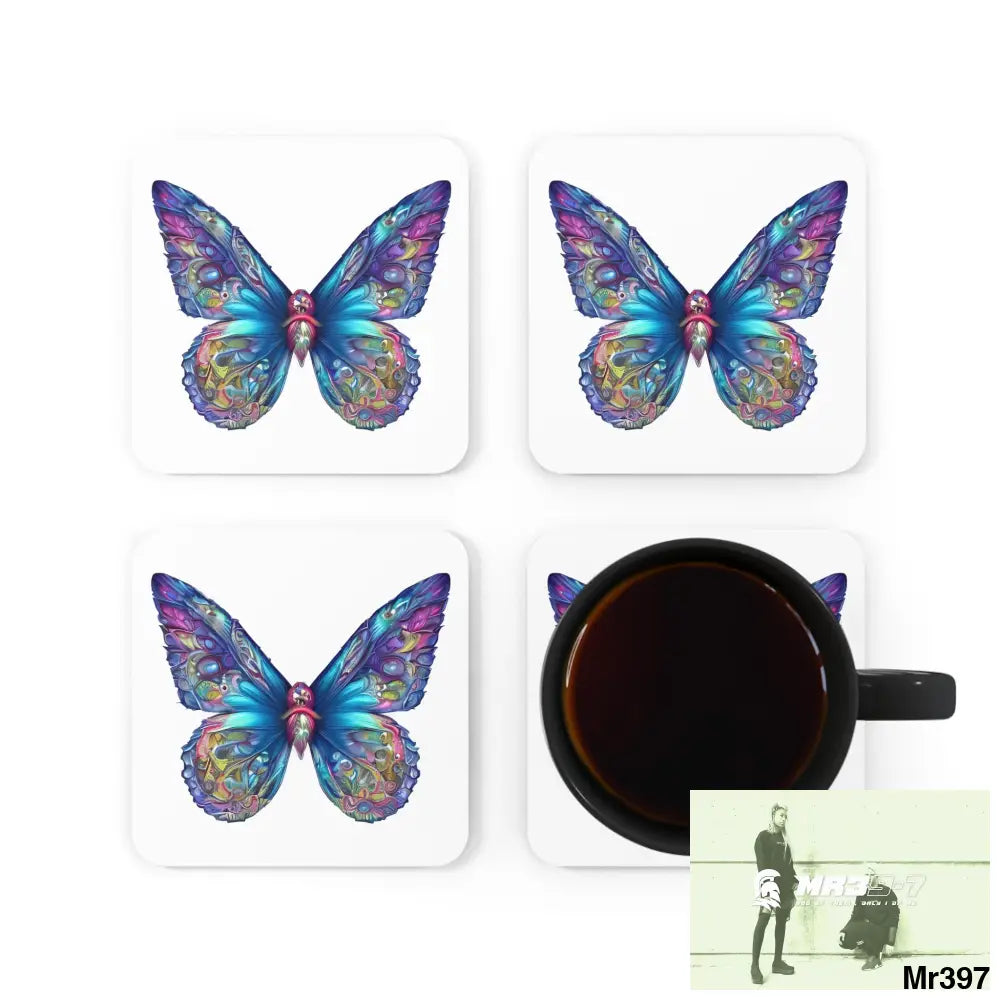 Butterfly Graphic water colour Coaster Set Cork / 3.75’’ × 3.75’’ / Square Home Decor