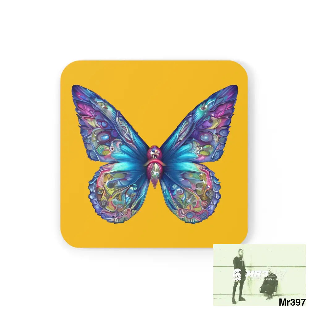 Butterfly Graphic water colour Coaster Set Cork / 3.75’’ × 3.75’’ / Square Home Decor