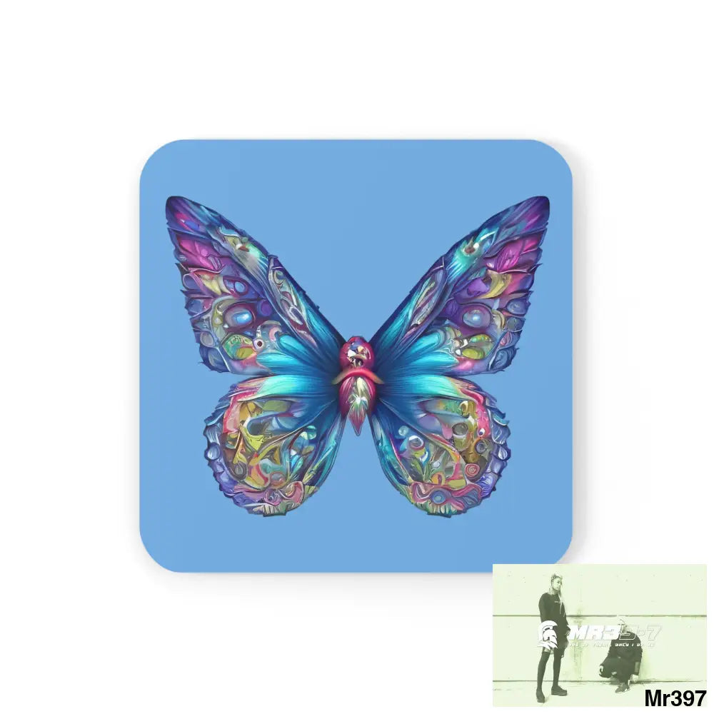 Butterfly Graphic water colour Coaster Set Cork / 3.75’’ × 3.75’’ / Square Home Decor