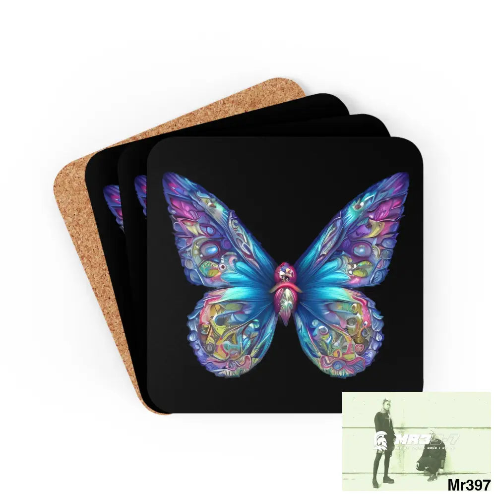 Butterfly Graphic water colour Coaster Set Cork / 3.75’’ × 3.75’’ / Square Home Decor