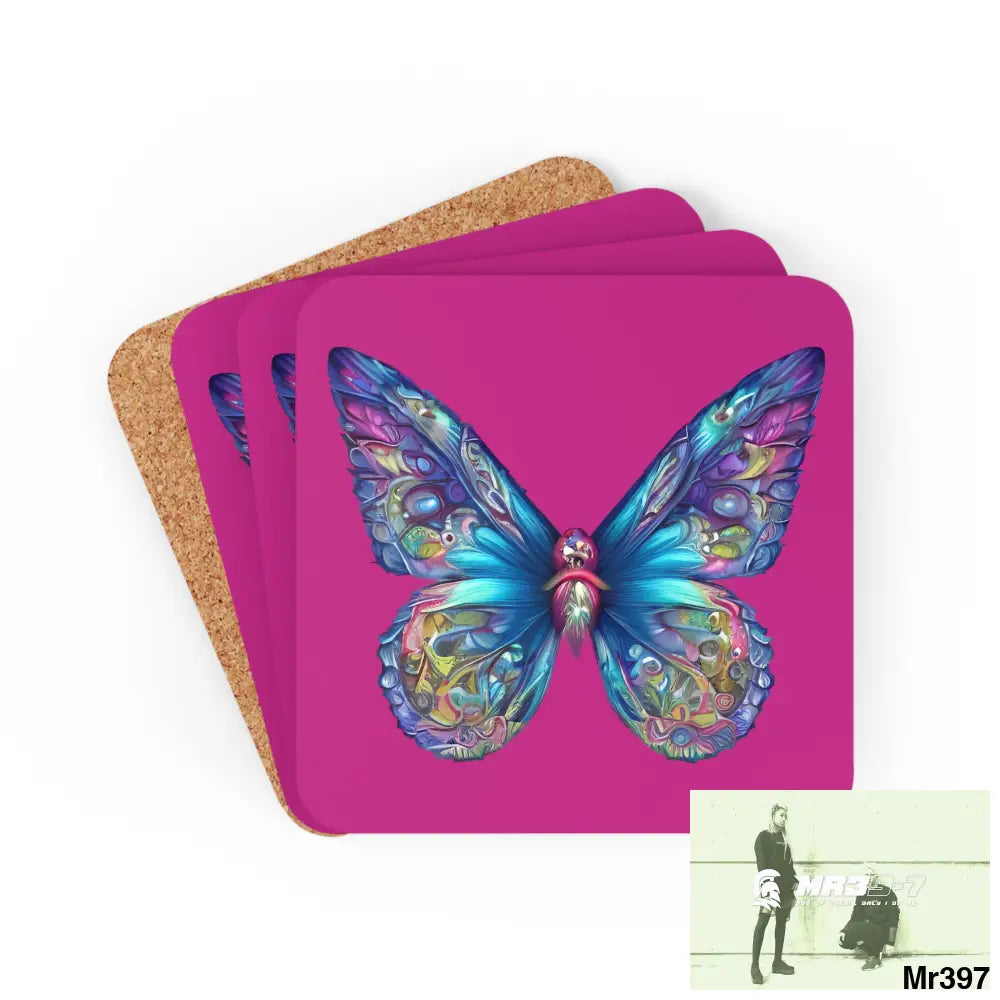 Butterfly Graphic water colour Coaster Set Cork / 3.75’’ × 3.75’’ / Square Home Decor