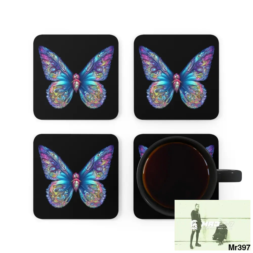 Butterfly Graphic water colour Coaster Set Cork / 3.75’’ × 3.75’’ / Square Home Decor