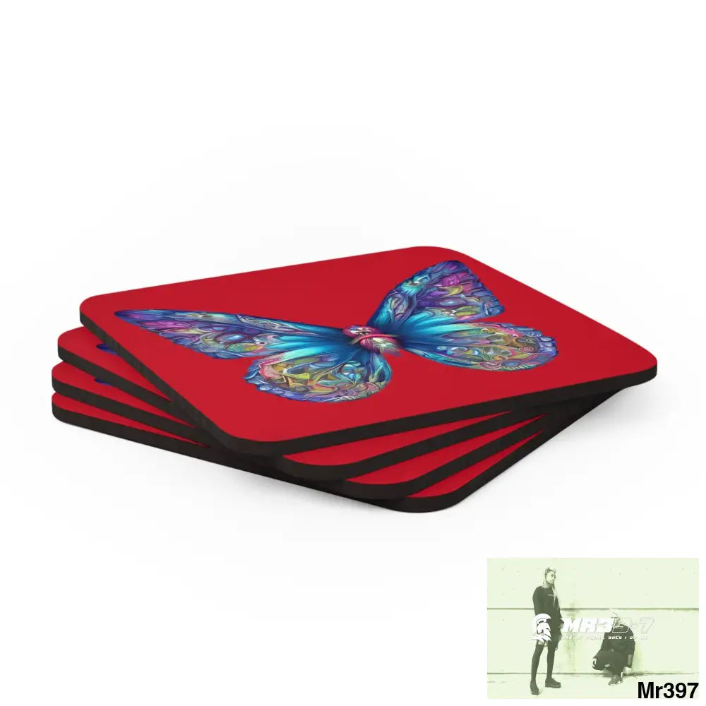 Butterfly Graphic water colour Coaster Set Cork / 3.75’’ × 3.75’’ / Square Home Decor