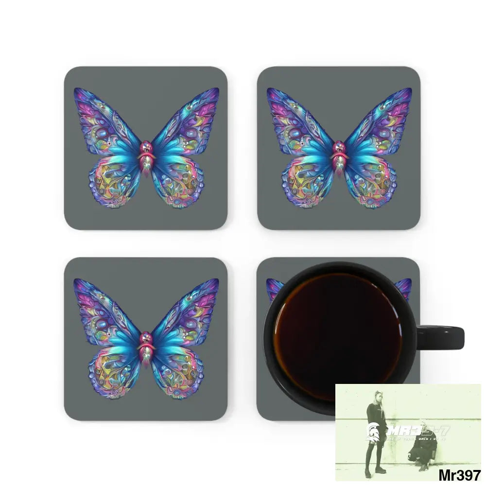 Butterfly Graphic water colour Coaster Set Cork / 3.75’’ × 3.75’’ / Square Home Decor