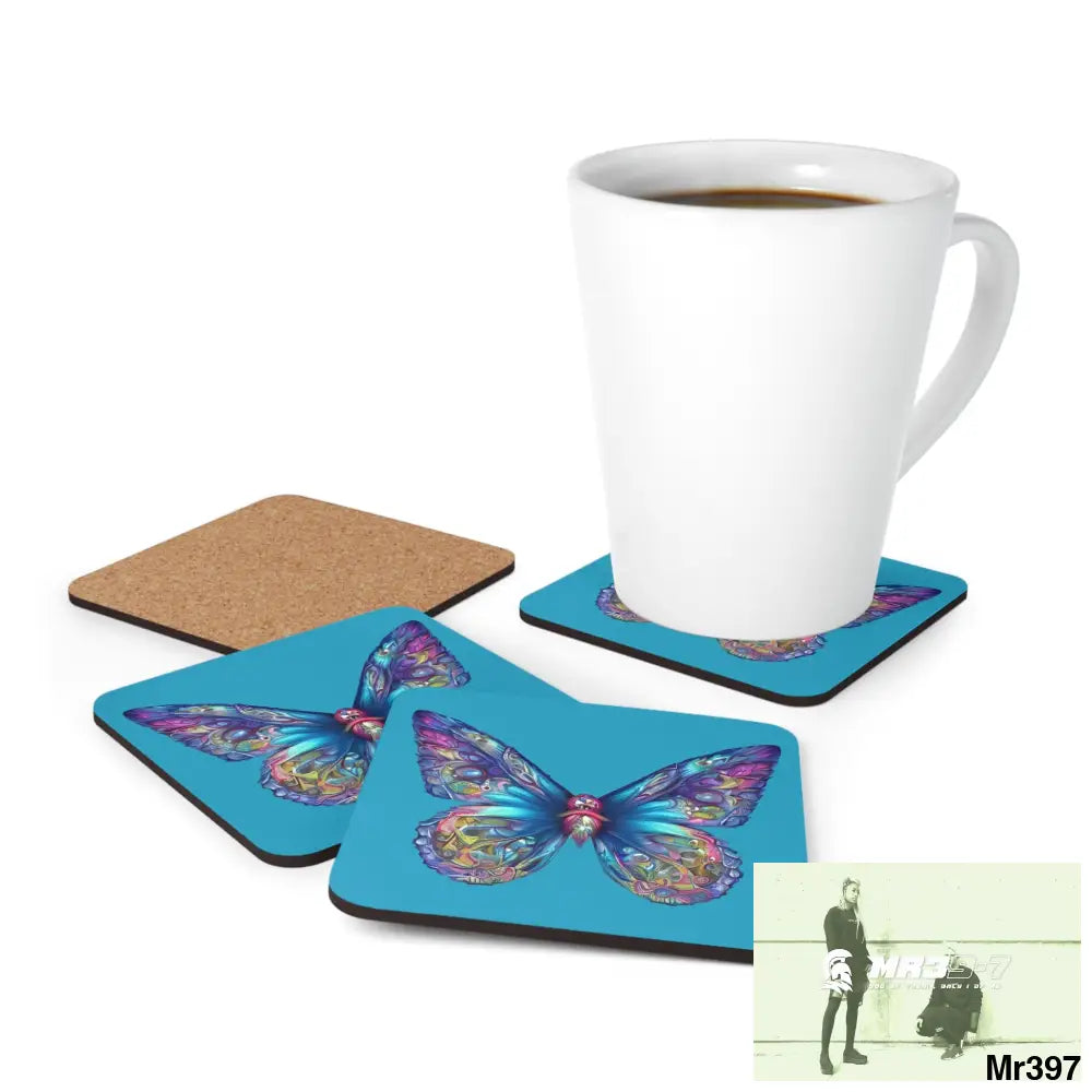 Butterfly Graphic water colour Coaster Set Cork / 3.75’’ × 3.75’’ / Square Home Decor