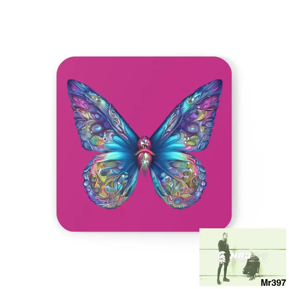 Butterfly Graphic water colour Coaster Set Cork / 3.75’’ × 3.75’’ / Square Home Decor
