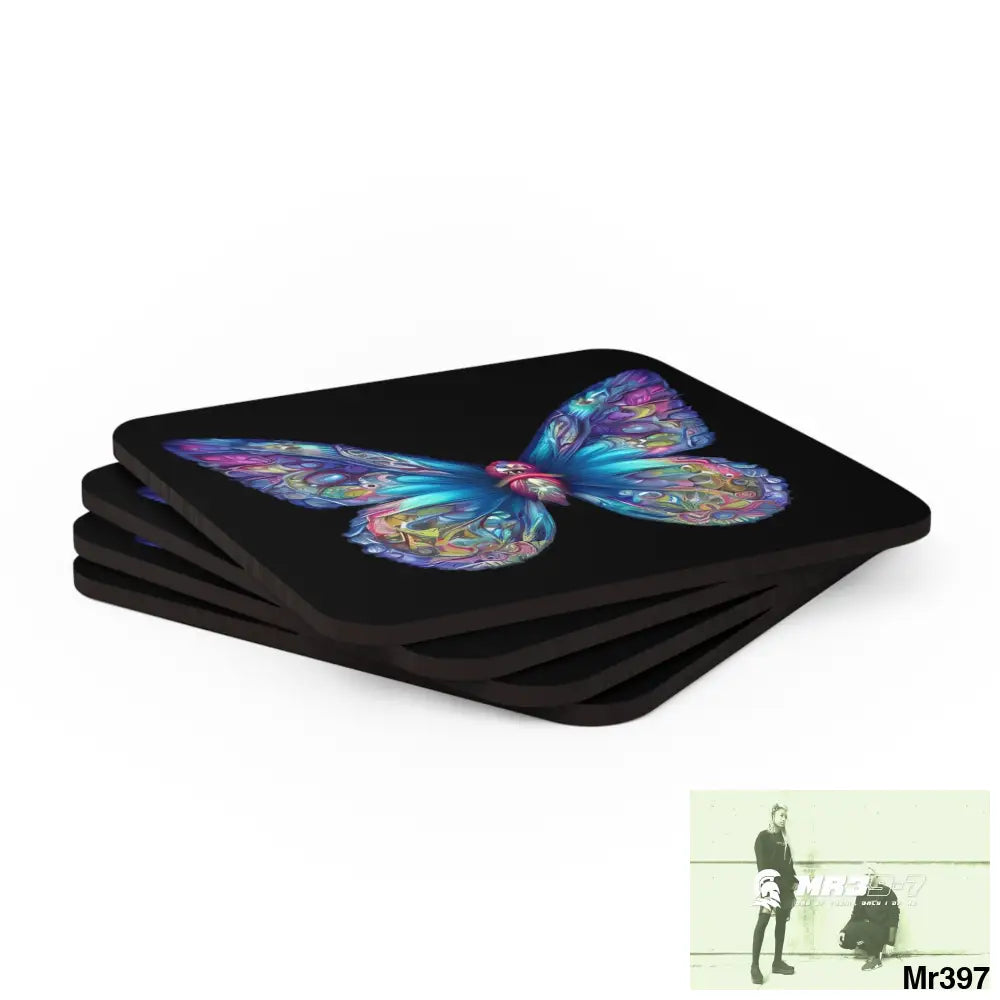 Butterfly Graphic water colour Coaster Set Cork / 3.75’’ × 3.75’’ / Square Home Decor