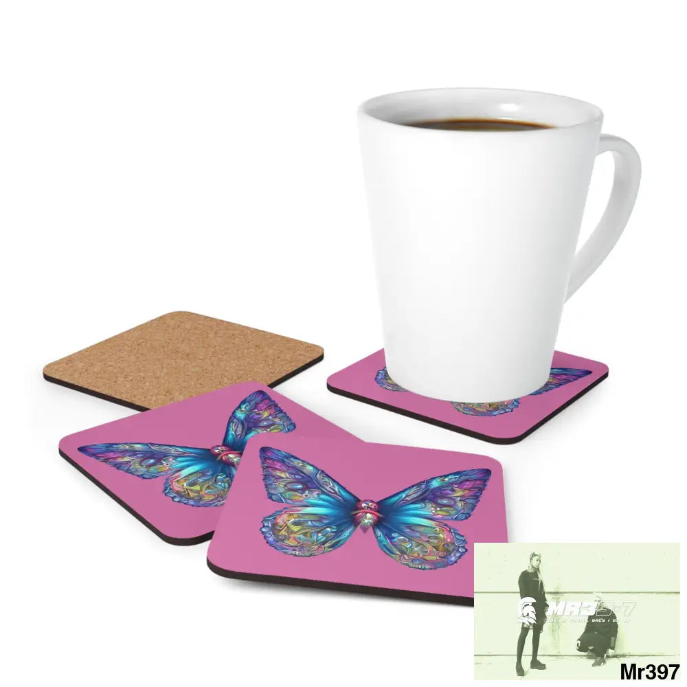 Butterfly Graphic water colour Coaster Set Cork / 3.75’’ × 3.75’’ / Square Home Decor