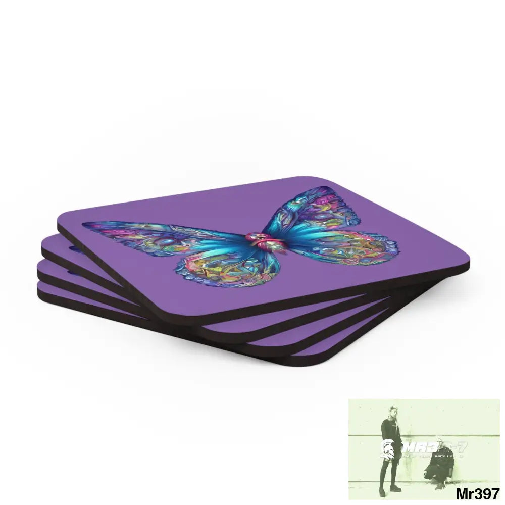 Butterfly Graphic water colour Coaster Set Cork / 3.75’’ × 3.75’’ / Square Home Decor