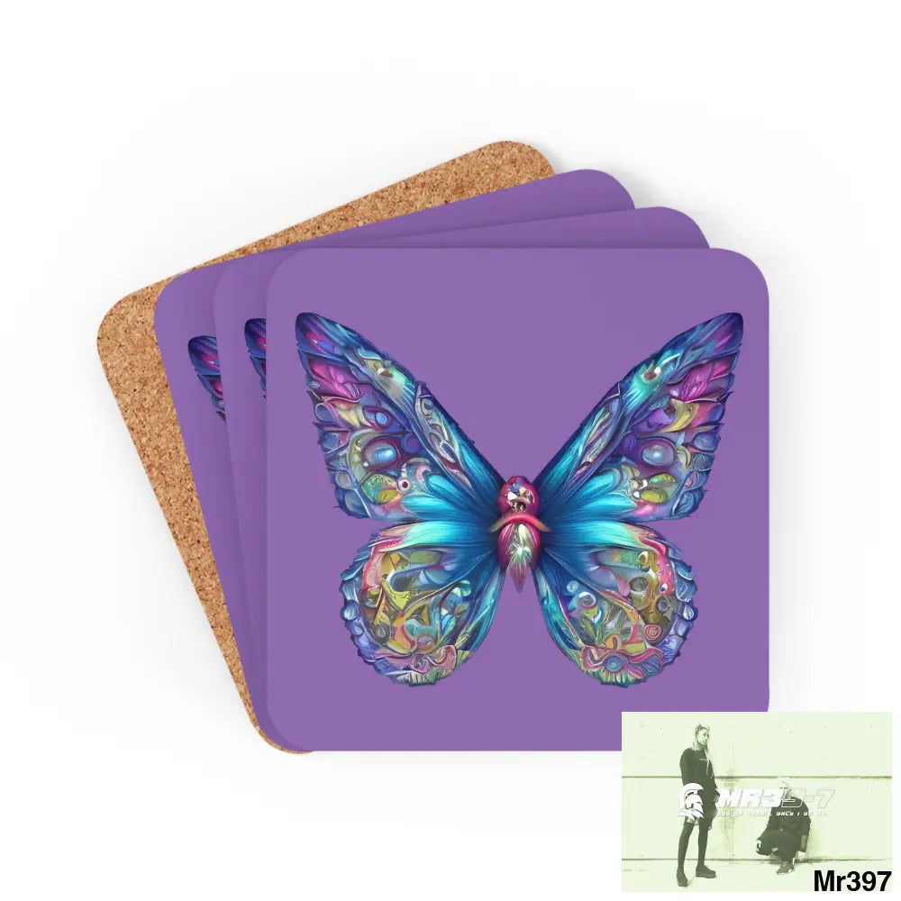 Butterfly Graphic water colour Coaster Set Cork / 3.75’’ × 3.75’’ / Square Home Decor